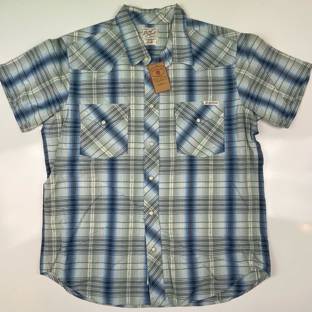 Lucky Brand Mens Short Sleeve Plaid Button Down Shirt Large